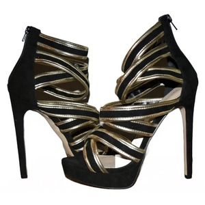 Shoedazzle Women’s Black & Gold Heels Size 9.5